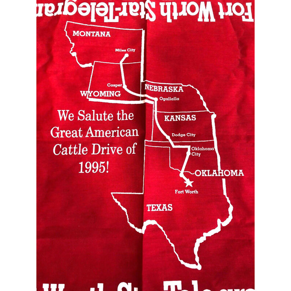 Fort Worth Star Telegram Scarf Bandana Great American Cattle Drive 1995 Vintage - Picture 2 of 3